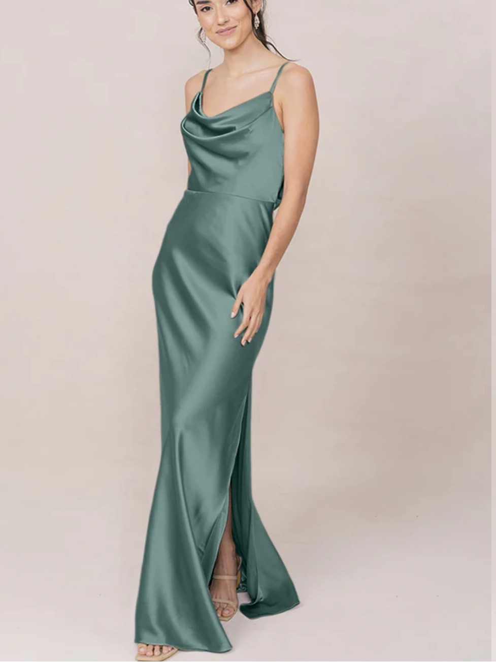 Revelry Nadia Satin Dress In Rosemary